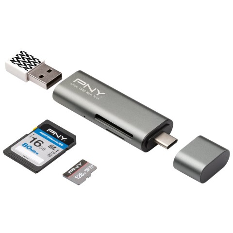 Pny - lecteur de cartes sd/microsd +1xusb-a usb-c * r-tc-ua-3n1e01-rb