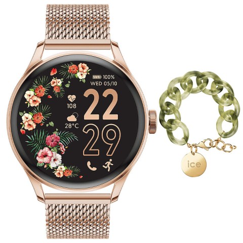Ice watch ice smart 2.0 1.20 rose/or bracelet milanais + bracelet chaine opaline vert offert !