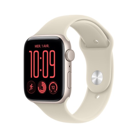 Apple Watch SE 3 GPS 44 mm Aluminium Lumière Stellaire Bracelet Sport Sable M/L